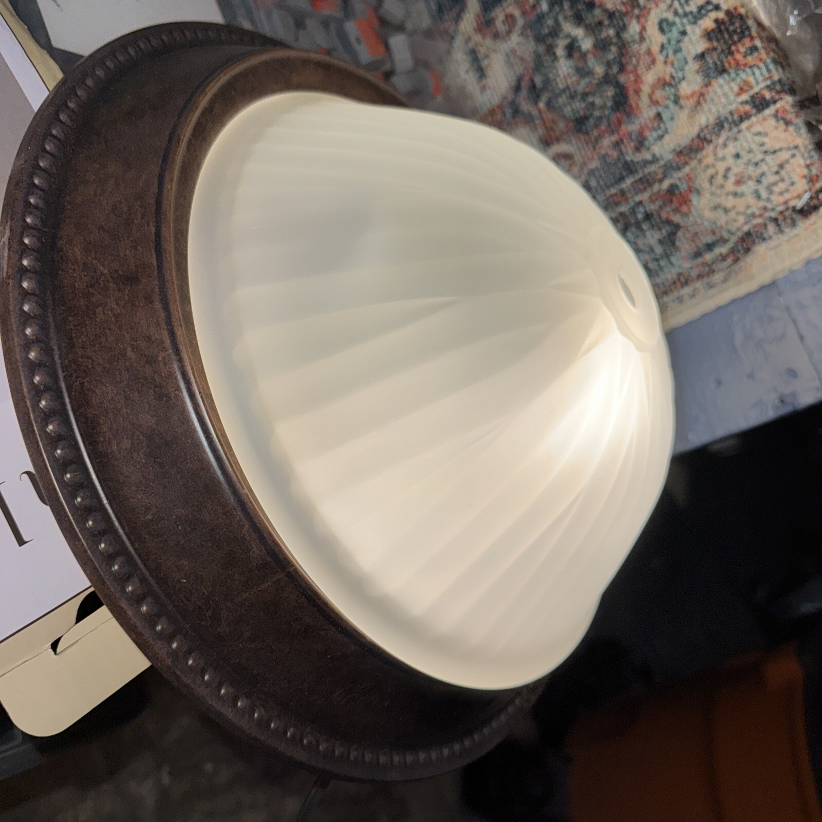 Allen Roth0088558 Flushmount Ceiling Fixture Oil-Rubbed Bronze Frosted White NEW