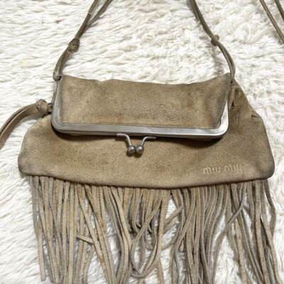 MIU MIU 90s archive がま口 バッグ Miu Miu Archive 90's Fringe Shoulder Bag Suede Leather