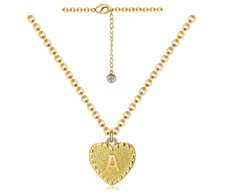 Heart Initial Letter A Necklace 24K Gold Plated Alphabet Pendant Chain Necklace