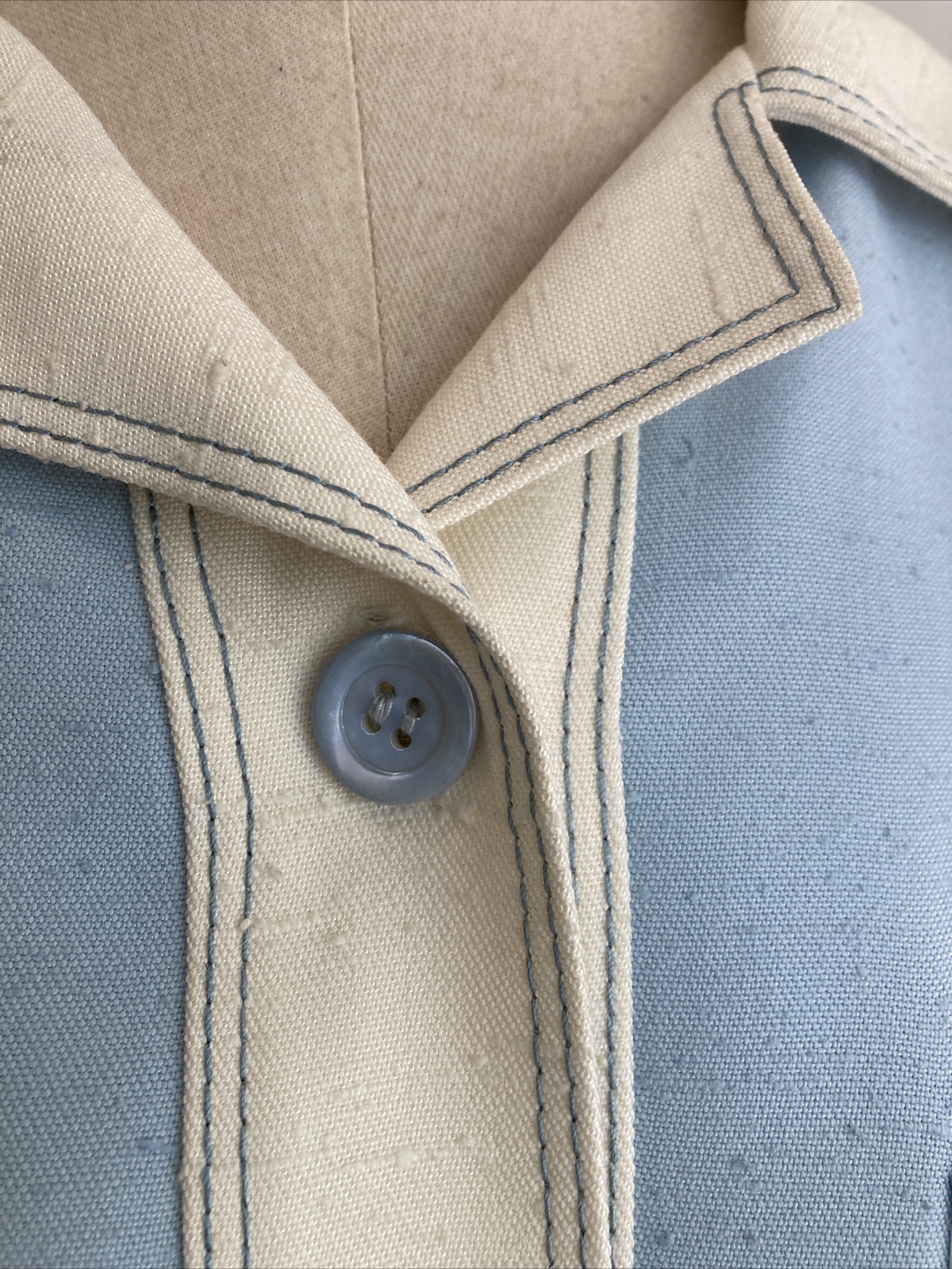 1970s Blue/Cream Button Through Coat Dress by Caroline Rohmer, Paris 8