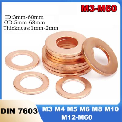 Metric Copper Sealing Washers Rings Flat Gasket Form A DIN 7603 M3 M4 M5 M6-M60