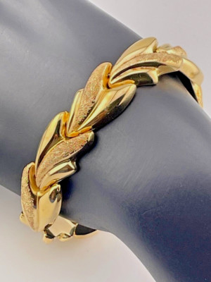 GOLD OVER 925 STERLING SILVER TEXTURED 3D 15MM MODERNIST BRACELET 7.25'' 2875
