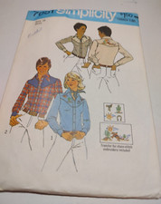 Vintage Pattern 1975 SIMPLICITY 7051 Misses' Men's Shirt Size 14, CUT