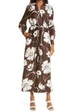 New TORY BURCH Silk Tunic Dress,S/M,Deep Chocolate Daisy print,Tie Belt,NWT