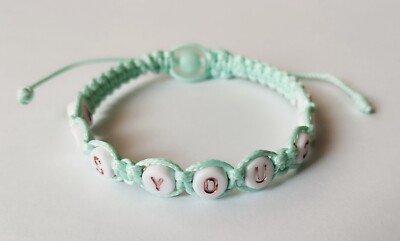 Shamballa Armband mint, mit Motivation-Beschriftung ''yes you can'', handmade