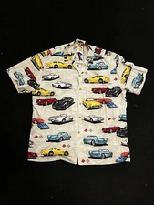Vintage Paradise Found Hawaiian Shirt Men's Size Large Corvette Print