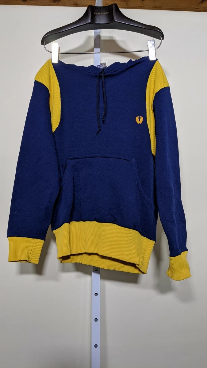 Fred Perry Vintage Blue And Yellow Pullover Hoodie Sweatshirt Made in Denmark