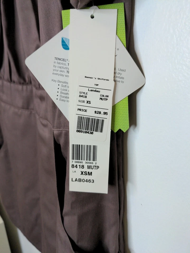 Blusa Médica Landau Tencel Champiñón Marrón Plisado Suave Estilo 8418 XS - NUEVA CON ETIQUETAS Foto 3 de 4