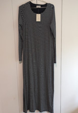 Universal Thread Women M Long Sleeve Knit Maxi T-Shirt Dress Navy White Stripe