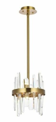 Satin Gold Pendant Crystal 6 Light Fixture Bathroom or Kitchen Chandelier 10''