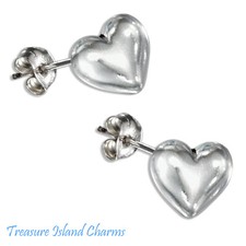 Puffed Heart 925 Solid Sterling Silver Stud Post Earrings Love
