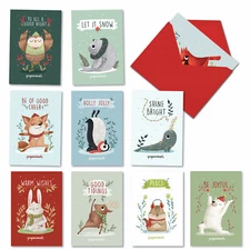 10 Assorted funny Xmas cards w/ 5x7" Envelopes - Holiday Yoganimals