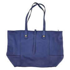 Stella & Dot Blue Leather Tote | Gold Accents & Turn Lock Closure