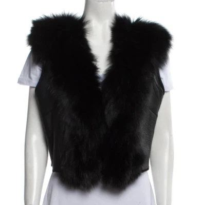 Adrienne Landau Black Fox Fur & Sherpa Leather Vest Quilted Medium M - Beauty! - Image 1 of 3