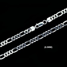 6MM Real 925 SOLID Sterling Silver Italian FIGARO LINK Chain Necklace UNISEX