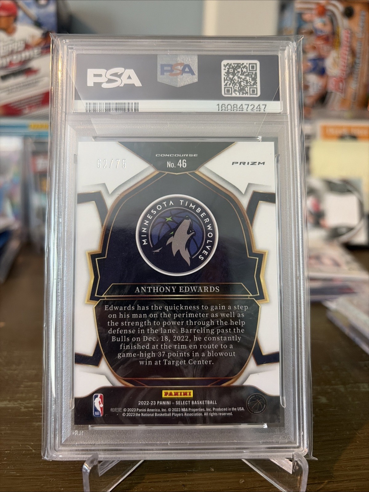 2022 Select Concourse White Disco Prizm /75 Anthony Edwards #46 PSA 9 MT view 2