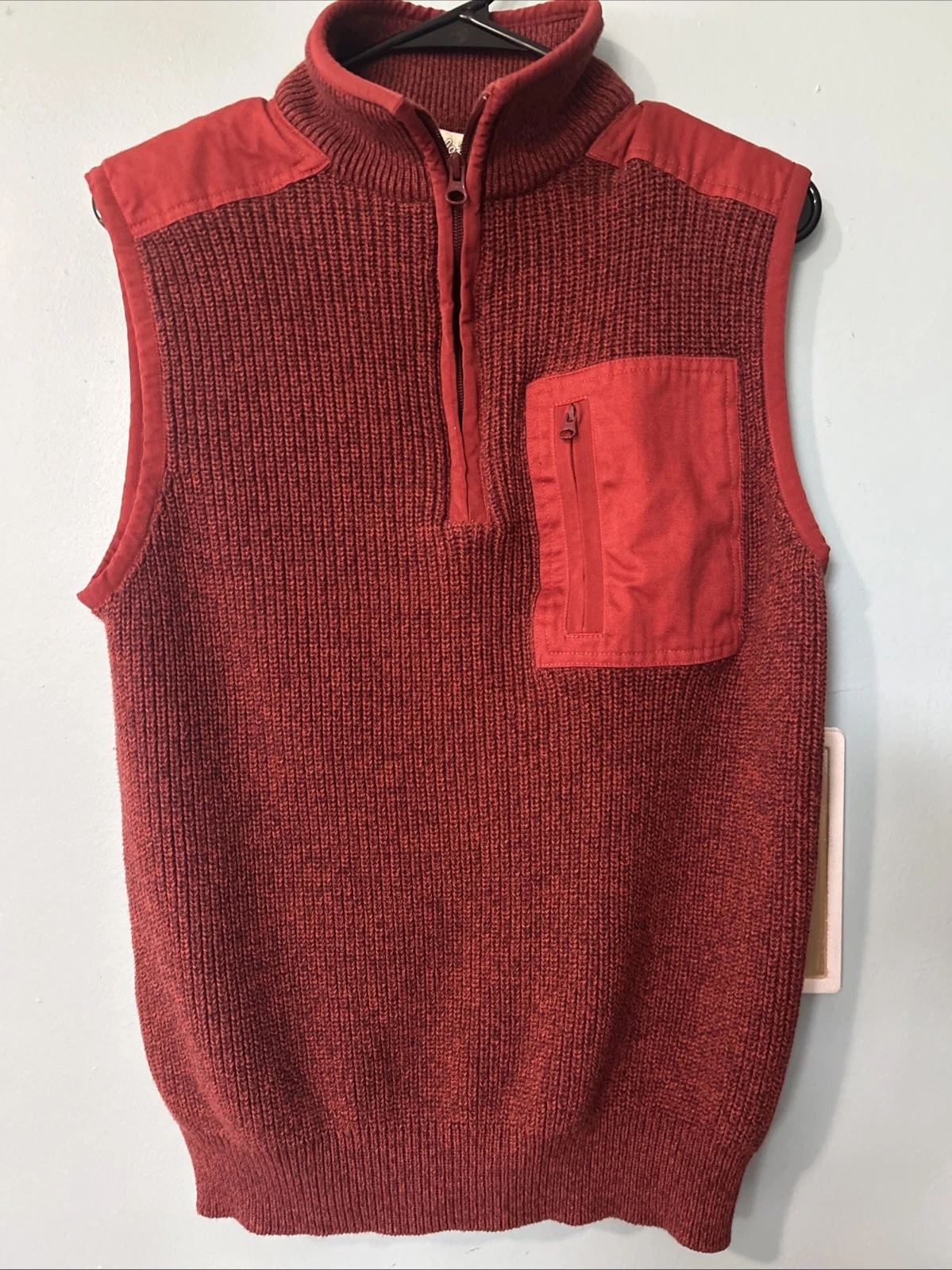 Cabela's Orange Rust Outdoor Vest Men's Medium Quarter Zip 100% Cotton Knit