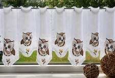 Scheibengardine bunt Eulen Plauen Stickerei Kaffeehausgardine Panneaux Gardine