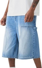 Men's Loose Fit Denim Shorts Baggy Wide Leg Hip Hop Streetwear with Pockets Zipp