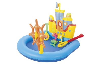H2OGo! Tug Boat Inflatable Splash Pad - Kids Water Blue With White Stripes