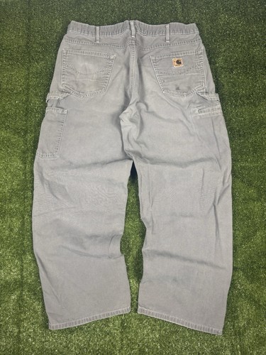 Vintage Carhartt Carpenter Pants Mens 38x30 Gray Loose Fit Workwear Distressed
