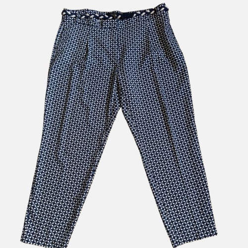 Weekend Max Mara, Weekend Max Mara Hose Damen 16 Blau Creme Anzughose Gürtel Geometrisches Muster