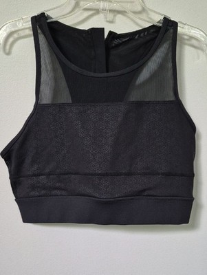 ZYIA Sports Bra Womens XL Black Patterned High Neck Mesh Panel Zip