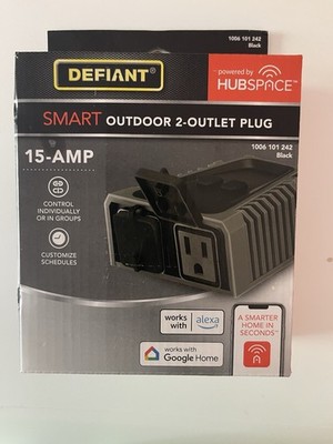 Defiant Smart Wi-Fi Bluetooth Outdoor Plug with 2 Outlets Black HPPA52CWB