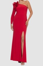Xscape Womens Red One-Shoulder High-Slit Evening Gown Dress Petite Size 14P