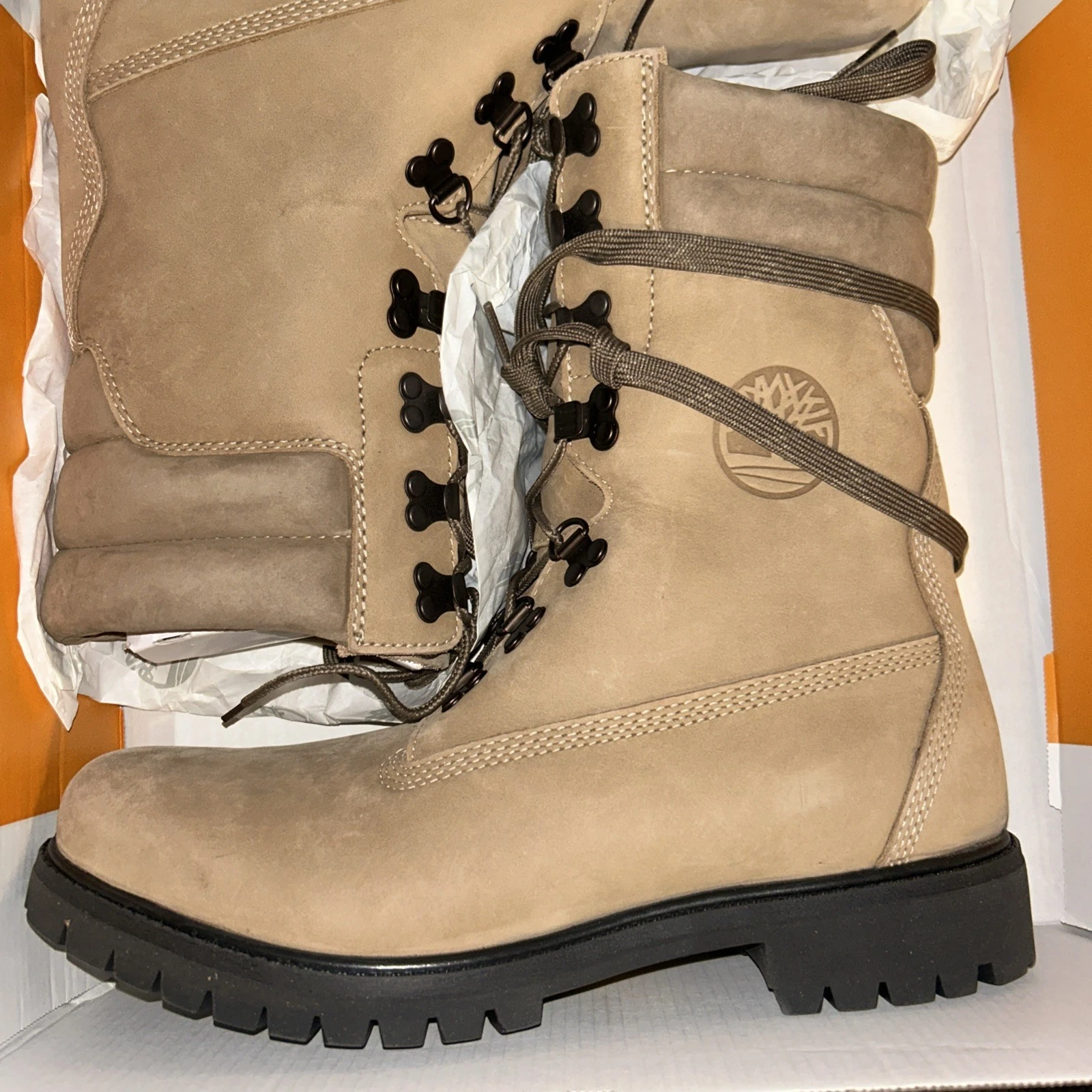 Timberland Super Boot Premium Waterproof Medium Beige Nubuck Mens Sz 9 Tall Lace