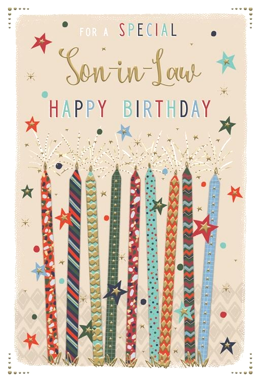 Birthday Card SON IN LAW. 9-Inch Card *with Gold Foiling and Paper Pages Inside*