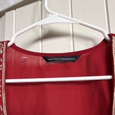 Red Embroidered Kurta for Women with Gold Detailing, Short Sleeves