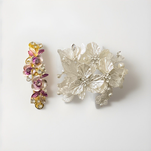 Women’s Hair Clip Piece Set Flower Crystal Rhinestone Vintage Ponytail New