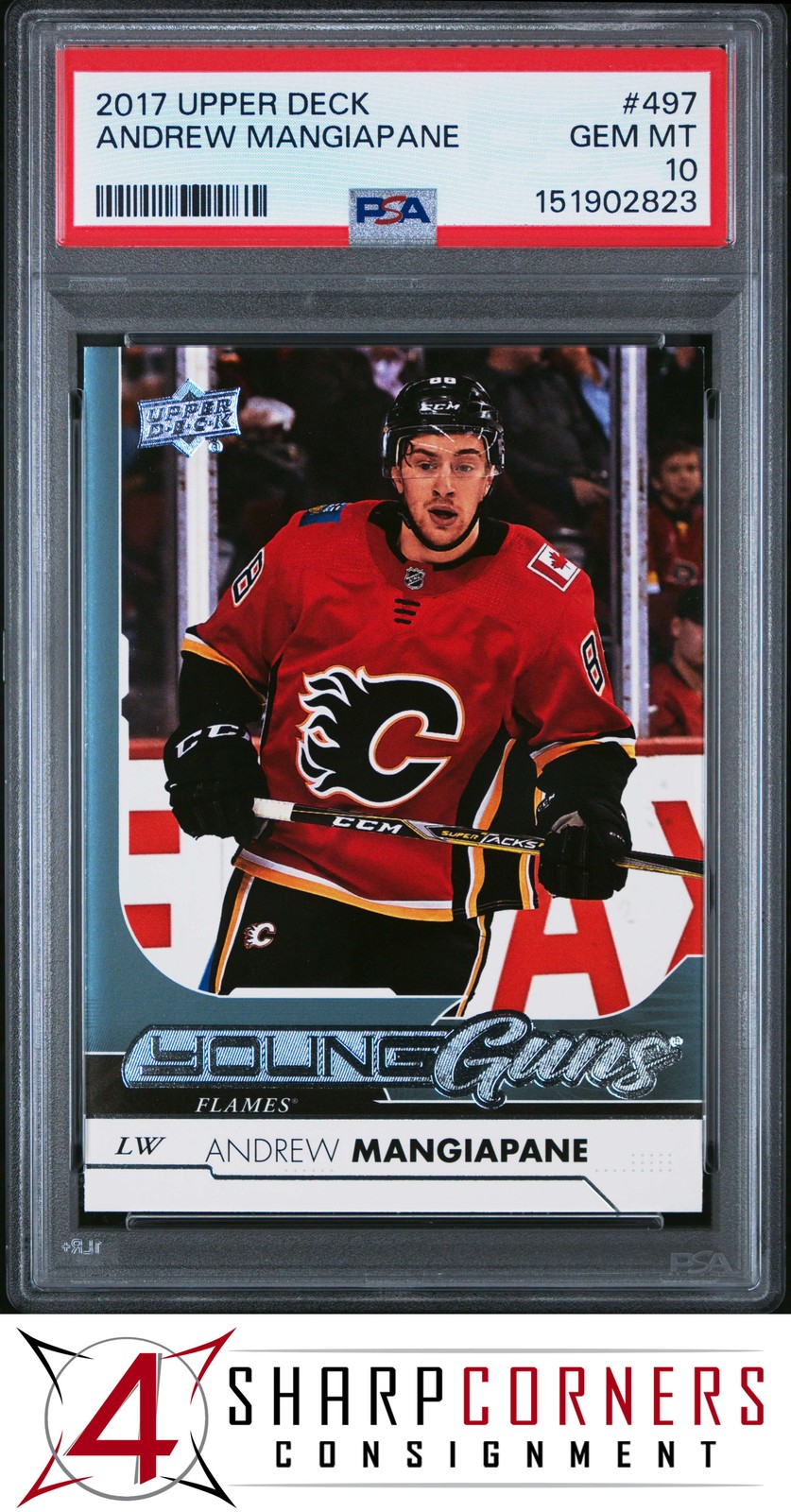 2017 UPPER DECK #497 ANDREW MANGIAPANE RC YOUNG GUNS FLAMES PSA 10