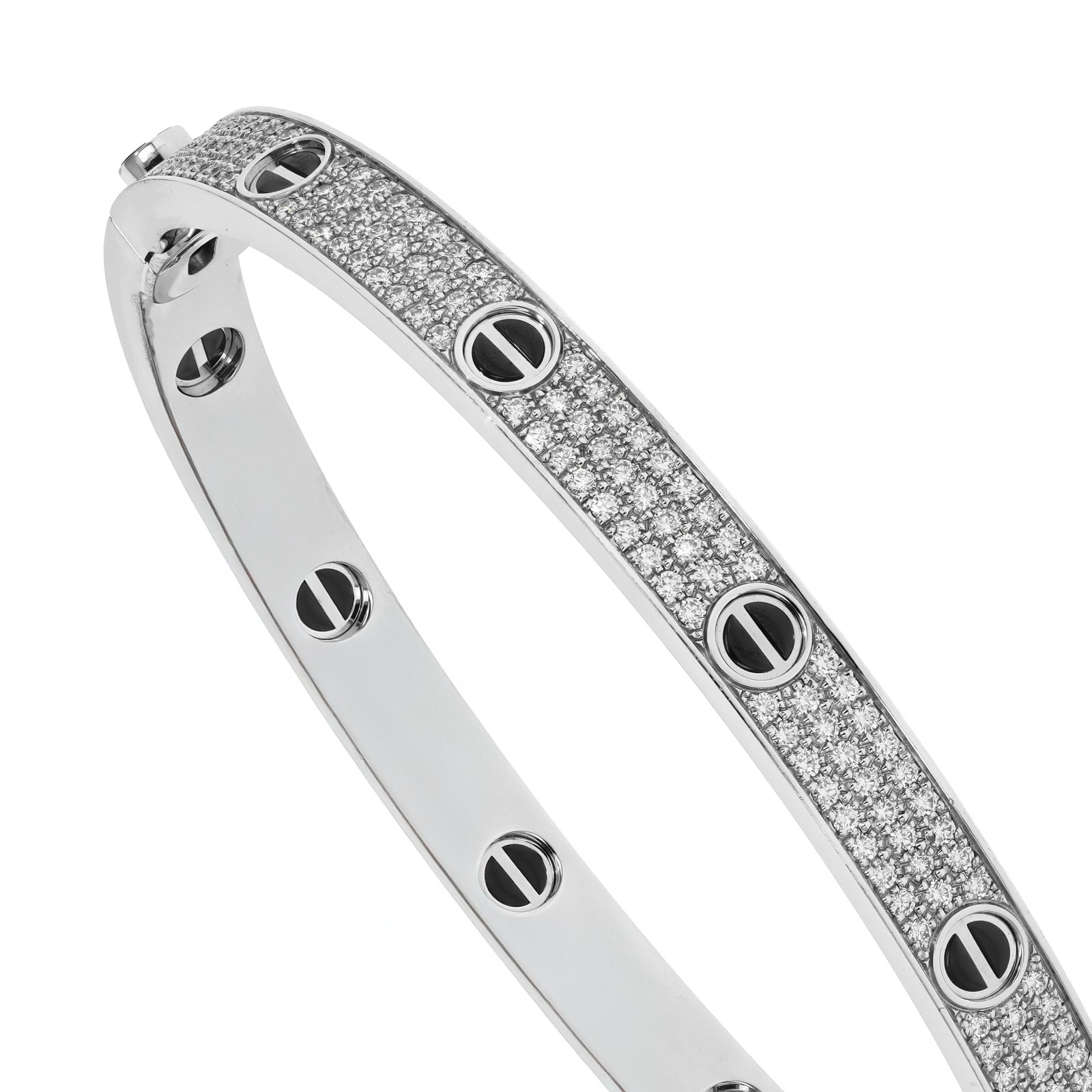 Cartier 18k White Gold Black Ceramic Pave Diamond Love Bangle Bracelet Size 22 image 2