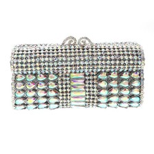 Silver Tone Metal Rhinestone Crystal Clutch Evening Bag HB6274-SAB