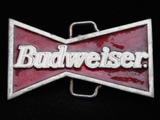 NH13164 VINTAGE 1992  BUDWEISER  BOWTIE LOGO BEER BOOZE PEWTER BELT BUCKLE