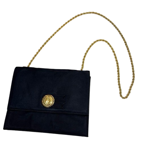 [RARE Authentic Used] CELINE Vintage Chain Shoulder Bag Black x Gold Hardware