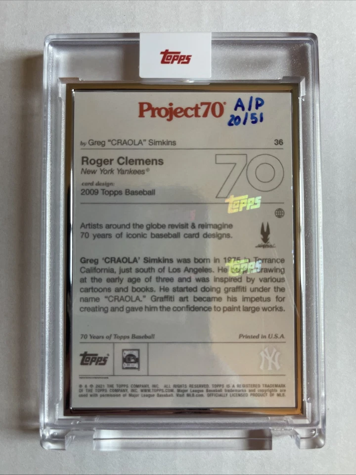 Topps Project 70 Card 36 2015 Roger Clemens by 'CRAOLA' - Artist Proof AP 20/51 - Image 2 of 2