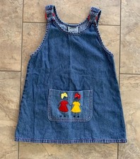 Vintage Sweet Soda Great Escape Girls 6 Denim Jumper Dress Embroidered Made USA