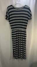 Banana Republic Sheath Dress Womens Small Petite Black White Striped Round Neck
