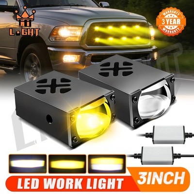 2PCS 2.5 Inch Super Slim Yellow&White Dual Beam Bi-Led Projector Grille Lights