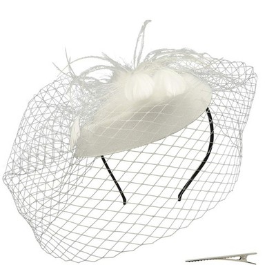 Ladies Pillbox Fascinator Hat Wedding Tea Party Hats with Feathers Veil Stir...