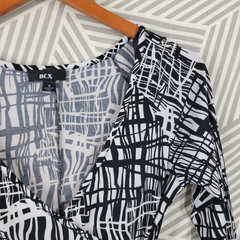 Vestido Vintage Y2K Talla Mediana Elastizado Fiesta Cintura Acanalada Negro Blanco Acampanado Envolvente Foto 4 de 4