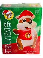 Buc-ee Beaver Holiday Blow Up Santa 6ft Self Inflates Lights Stakes Inc.