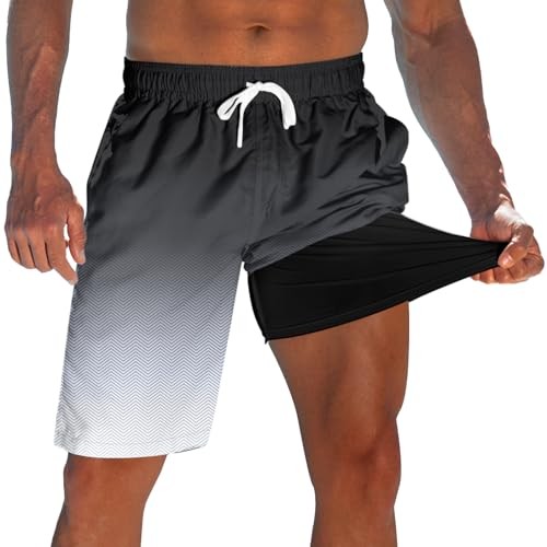 Men's Swim Trunks with Compression Liner 9" Quick Dry Board Shorts - Picture 3 of 6