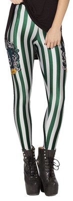 QZUnique Leggings for Women, One Size, Green and White Flourescent Stripe 