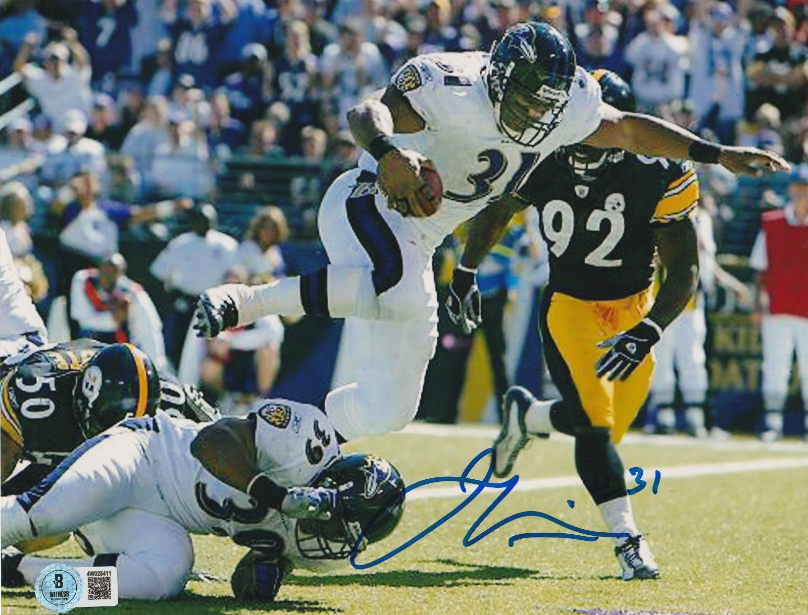 JAMAL LEWIS BALTIMORE RAVENS BECKETT AUTHENTICATED ACTION SIGNED 8x10 