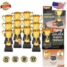 Gold Trophies for Kids Sports, Field Day, Classroom Rewards 12 Pack