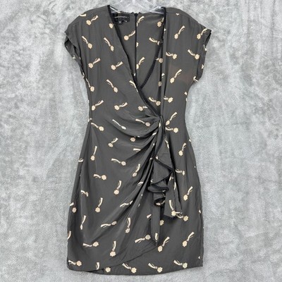 Anthropologie Corey Lynn Calter Dress 2 Silk Faux Wrap Floral Romantic Drape